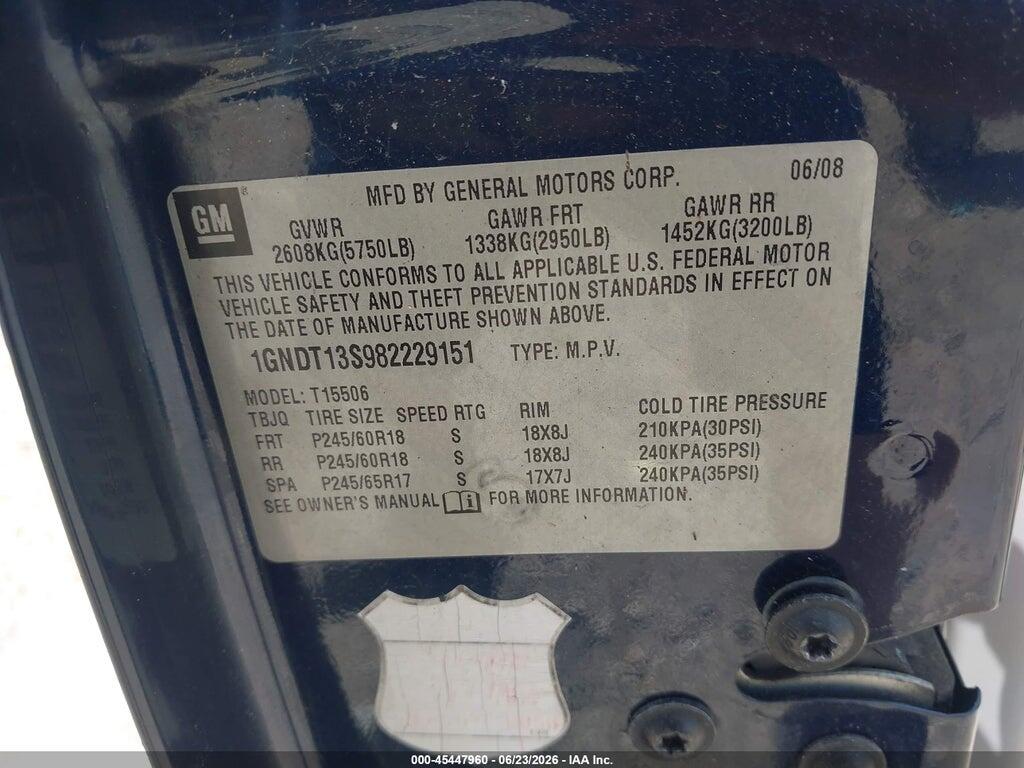 1GNDT13S982229151 2008 CHEVROLET TRAILBLAZER photo no. 9