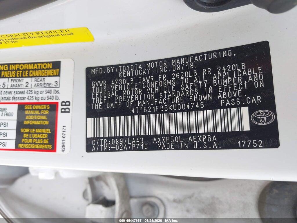 4T1B21FB3KU004746 2019 TOYOTA AVALON HYBRID photo no. 9