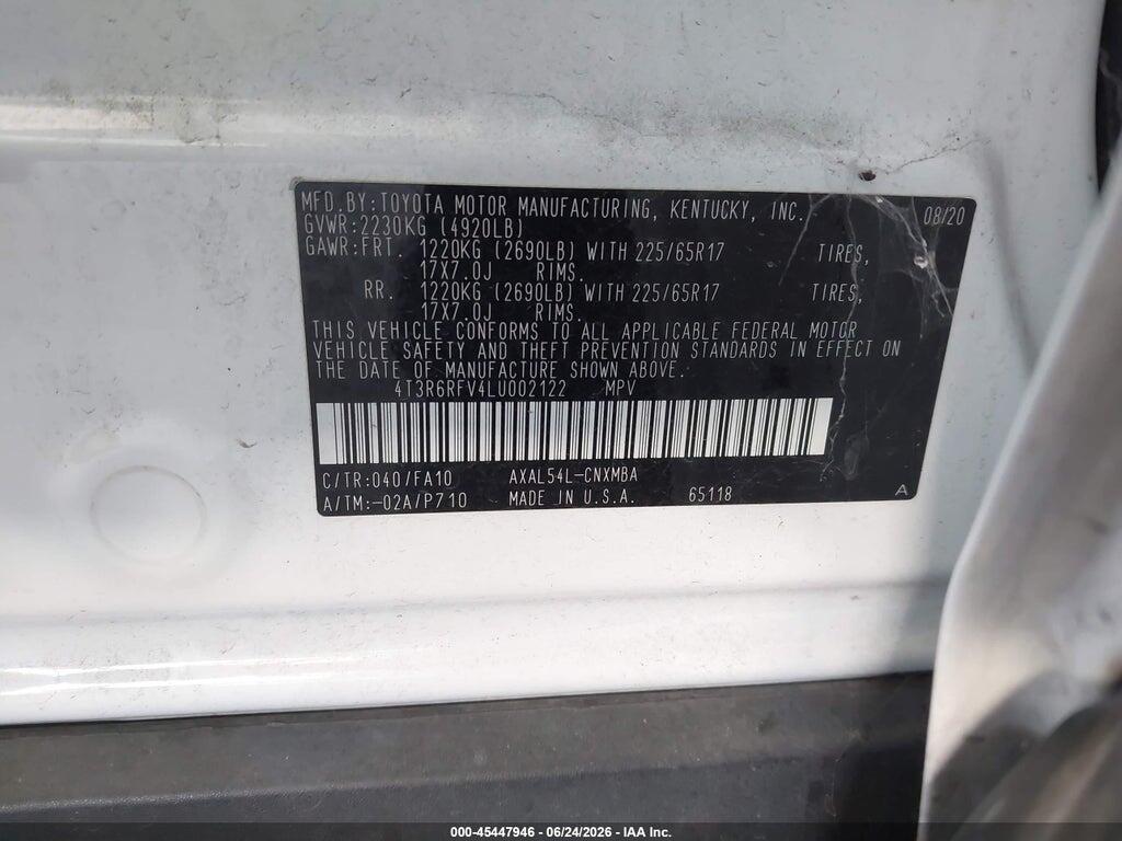 4T3R6RFV4LU002122 2020 TOYOTA RAV4 HYBRID photo no. 9