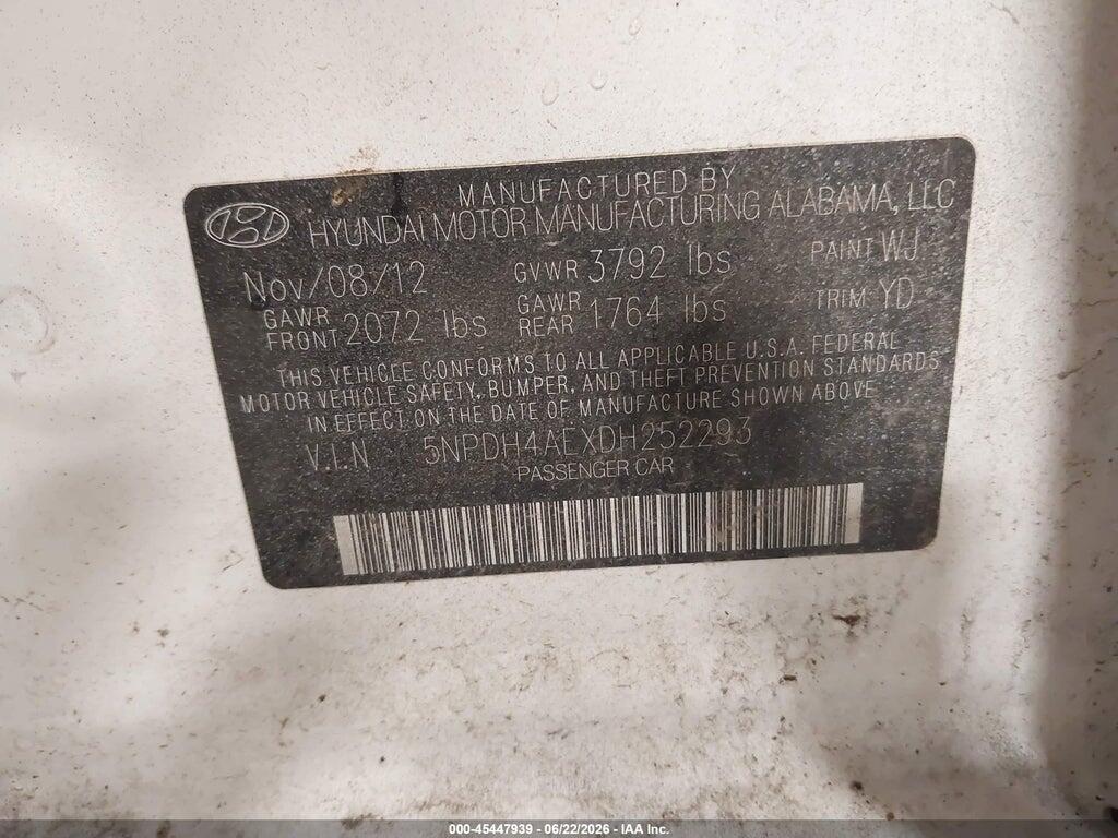 5NPDH4AEXDH252293 2013 HYUNDAI ELANTRA photo no. 9
