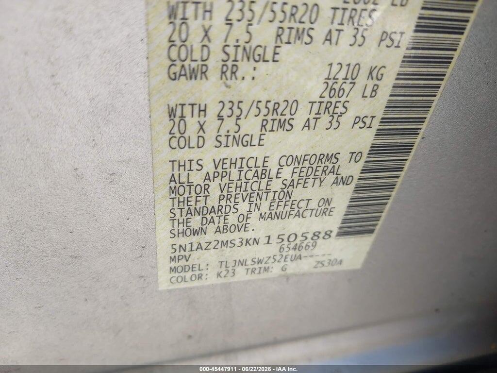 5N1AZ2MS3KN150588 2019 NISSAN MURANO photo no. 9