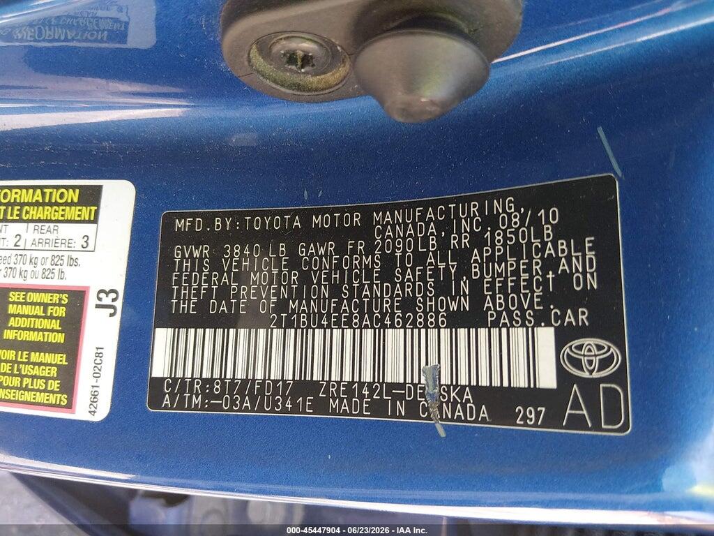 2T1BU4EE8AC462886 2010 TOYOTA COROLLA photo no. 9