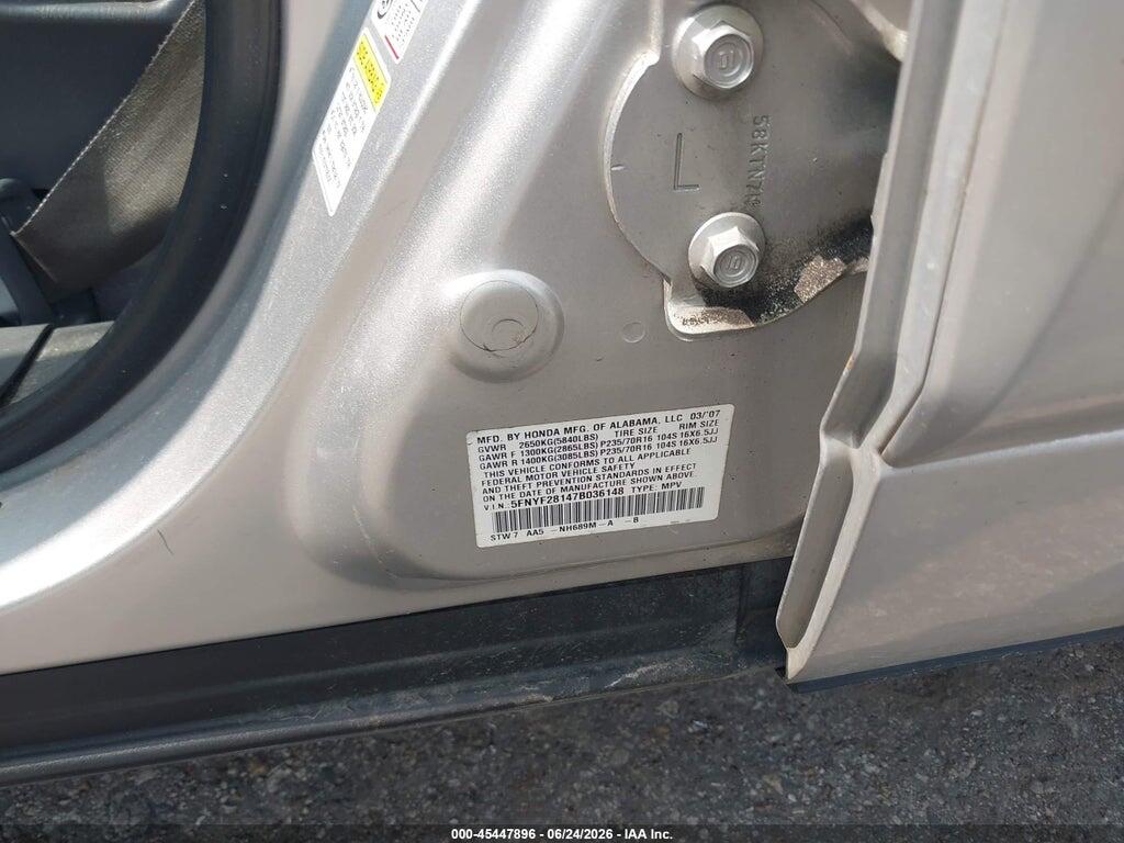 5FNYF28147B036148 2007 HONDA PILOT photo no. 9