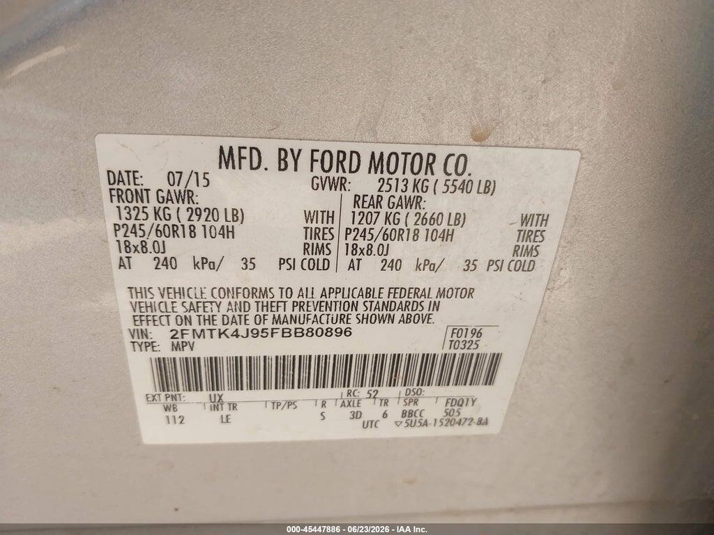 2FMTK4J95FBB80896 2015 FORD EDGE photo no. 9