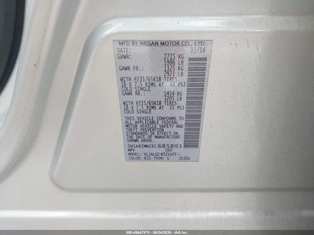 5N1AR2MN2EC685891 2014 NISSAN PATHFINDER photo no. 9
