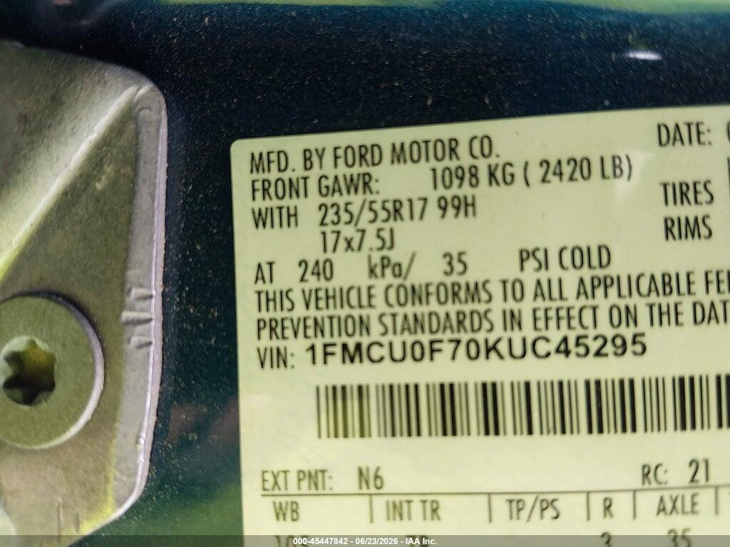 1FMCU0F70KUC45295 2019 FORD ESCAPE photo no. 9