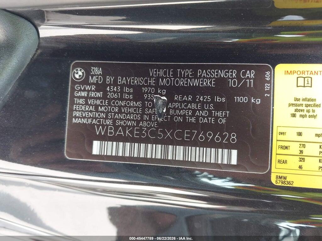 WBAKE3C5XCE769628 2012 BMW 328I photo no. 9