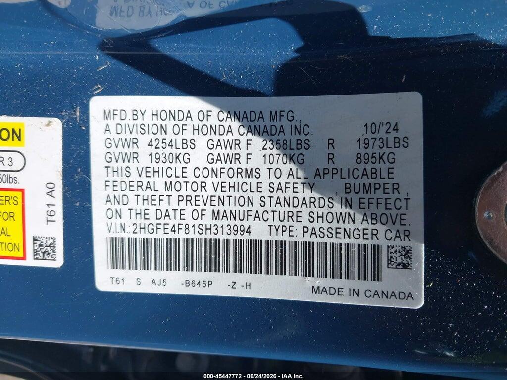 2HGFE4F81SH313994 2025 HONDA CIVIC HYBRID photo no. 9