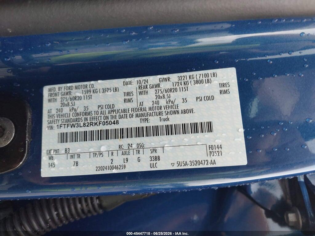 1FTFW3L82RKF05048 2024 FORD F-150 photo no. 9