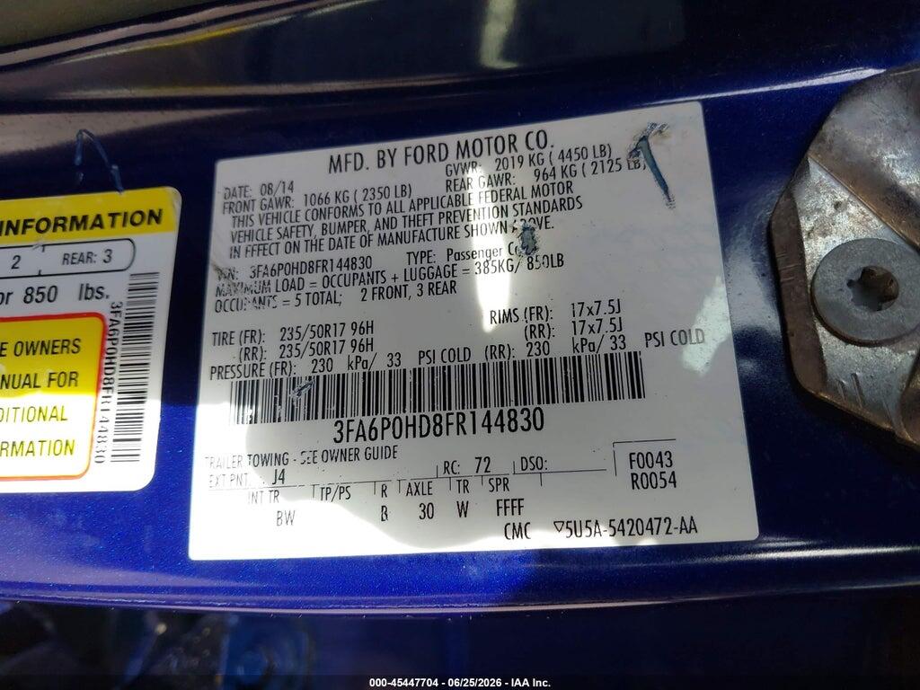 3FA6P0HD8FR144830 2015 FORD FUSION photo no. 9