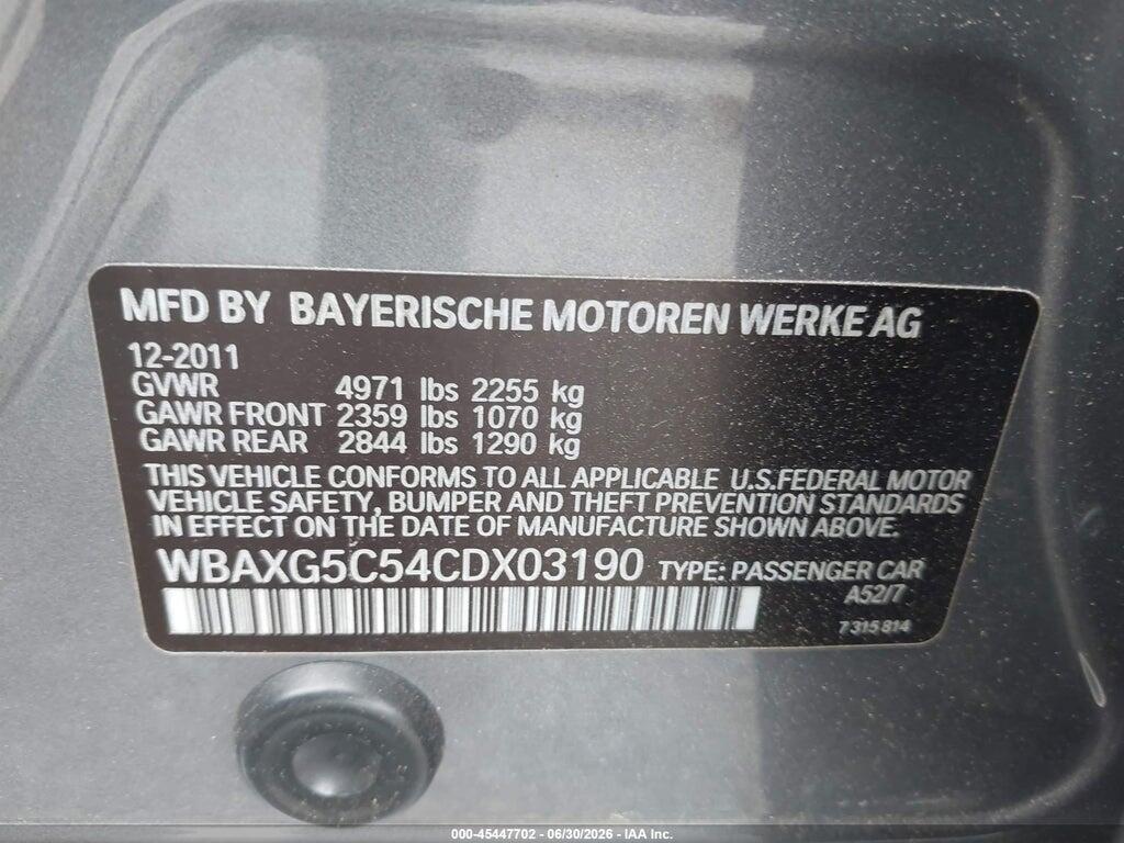 WBAXG5C54CDX03190 2012 BMW 528I photo no. 9