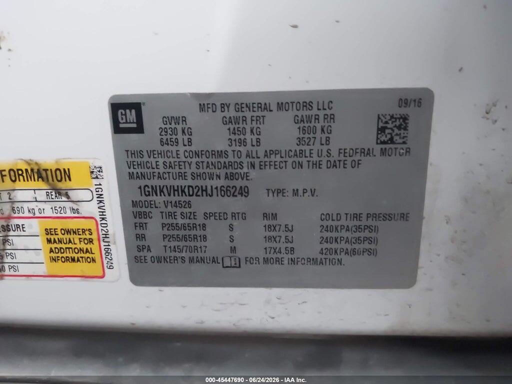 1GNKVHKD2HJ166249 2017 CHEVROLET TRAVERSE photo no. 9
