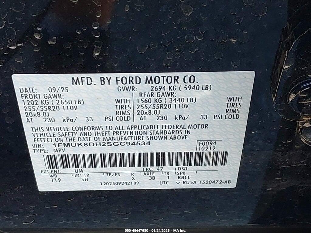 1FMUK8DH2SGC94534 2025 FORD EXPLORER photo no. 9