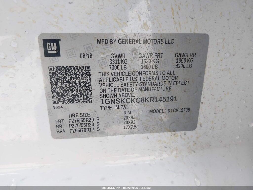 1GNSKCKC8KR145191 2019 CHEVROLET TAHOE photo no. 9