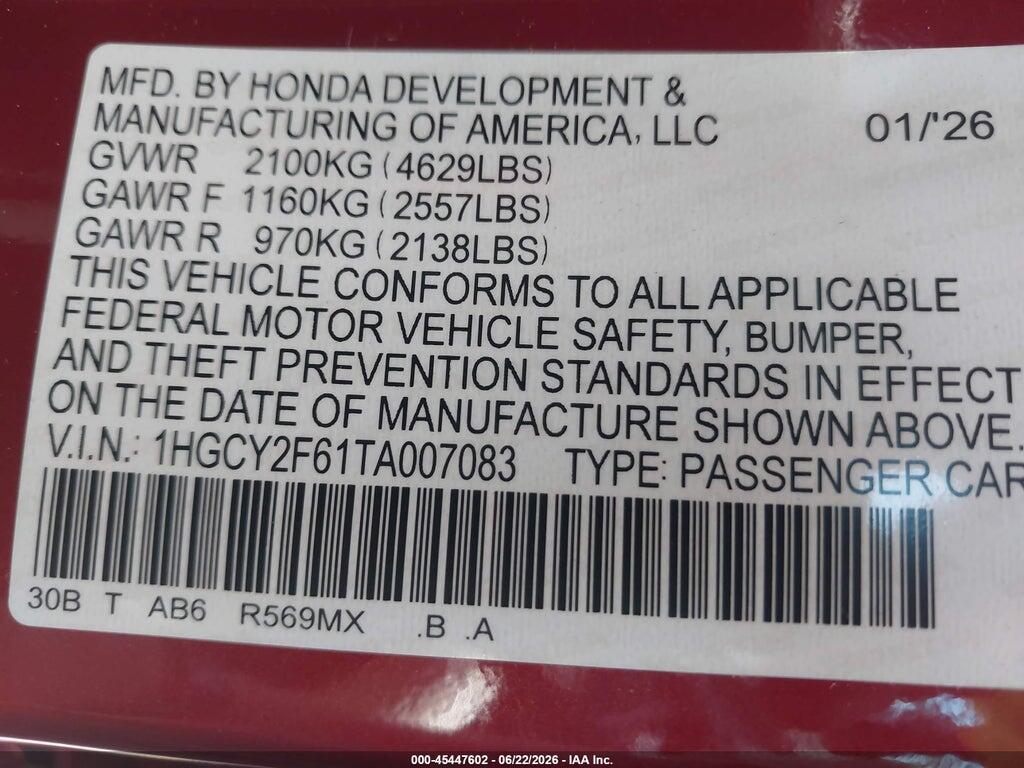 1HGCY2F61TA007083 2026 HONDA ACCORD HYBRID photo no. 9