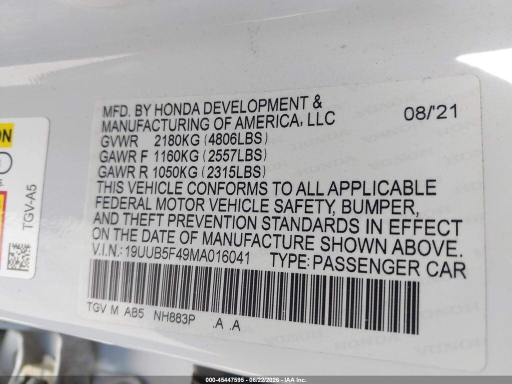 19UUB5F49MA016041 2021 ACURA TLX photo no. 9