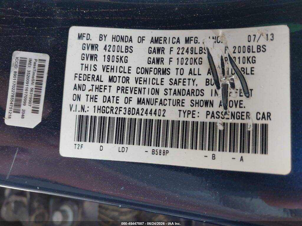 1HGCR2F38DA244402 2013 HONDA ACCORD photo no. 9