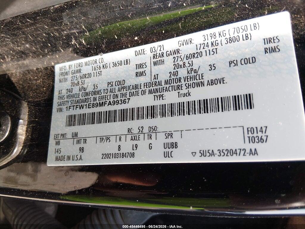 1FTFW1E89MFA99367 2021 FORD F-150 photo no. 9