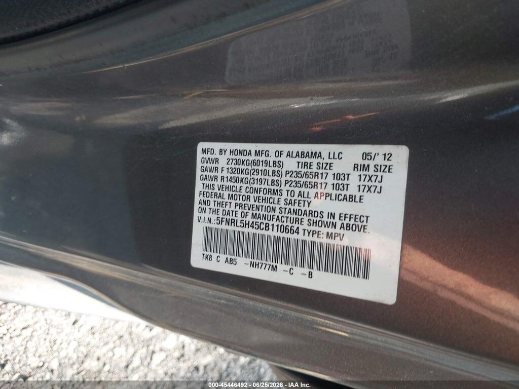 5FNRL5H45CB110664 2012 HONDA ODYSSEY photo no. 9