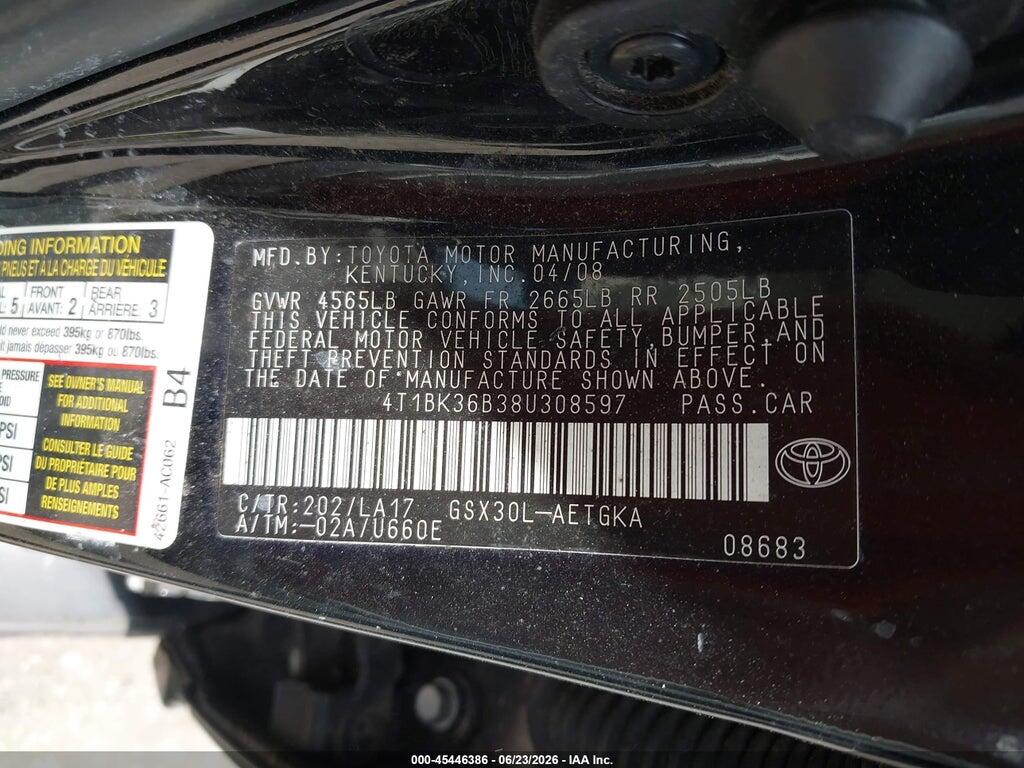 4T1BK36B38U308597 2008 TOYOTA AVALON photo no. 9