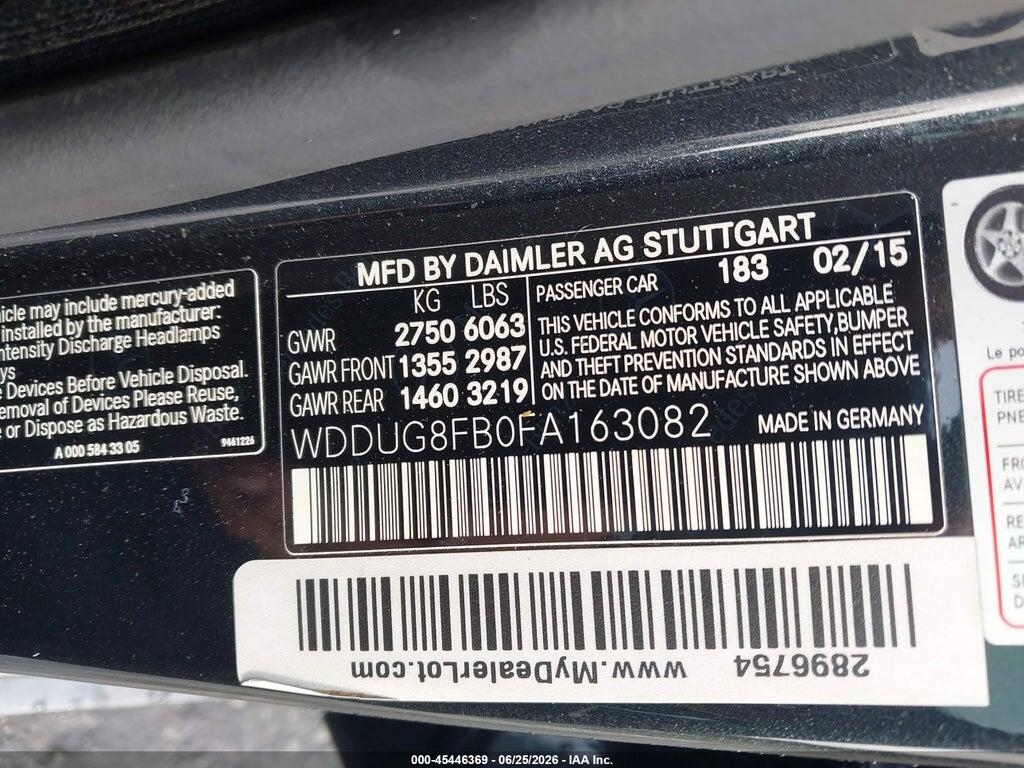 WDDUG8FB0FA163082 2015 MERCEDES-BENZ S 550 photo no. 9