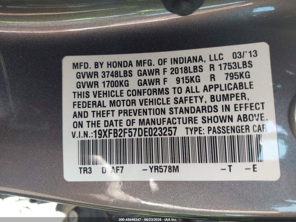 19XFB2F57DE023257 2013 HONDA CIVIC photo no. 9