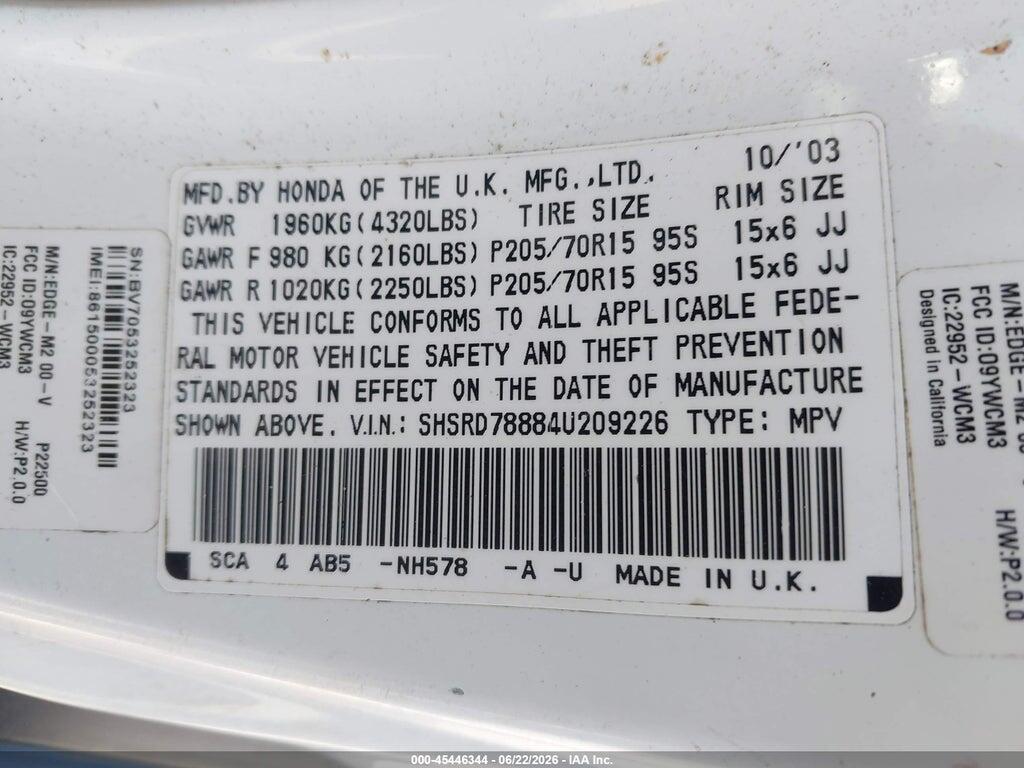 SHSRD78884U209226 2004 HONDA CR-V photo no. 9