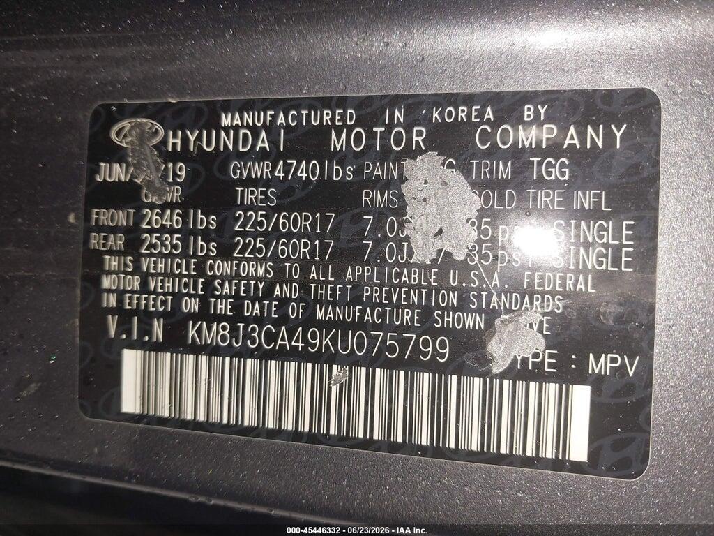 KM8J3CA49KU075799 2019 HYUNDAI TUCSON photo no. 9