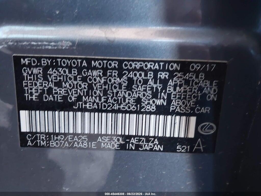JTHBA1D24H5061288 2017 LEXUS IS 200T photo no. 9