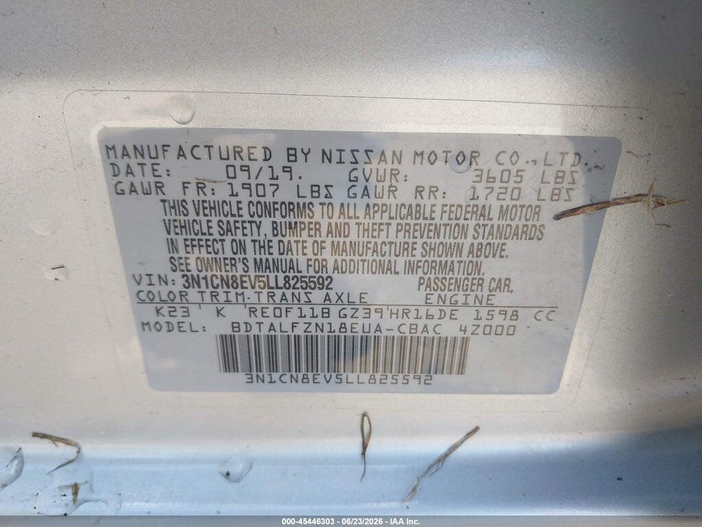 3N1CN8EV5LL825592 2020 NISSAN VERSA photo no. 9