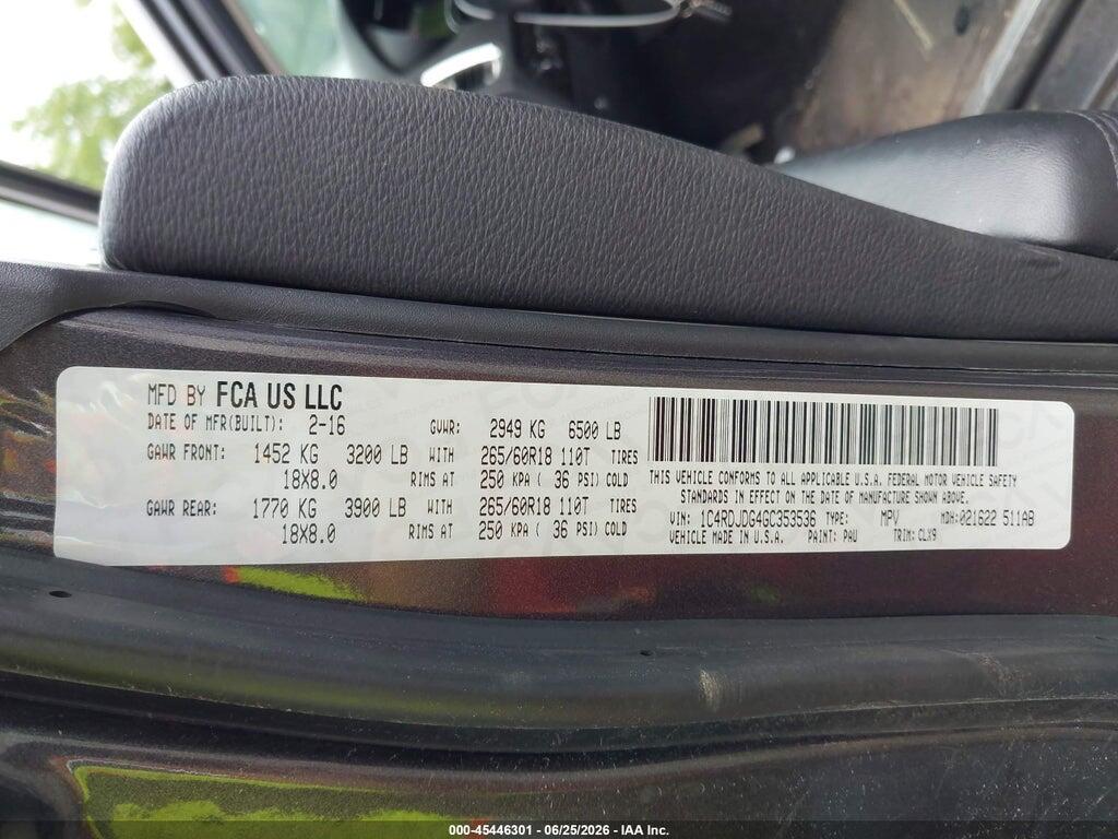 1C4RDJDG4GC353536 2016 DODGE DURANGO photo no. 9