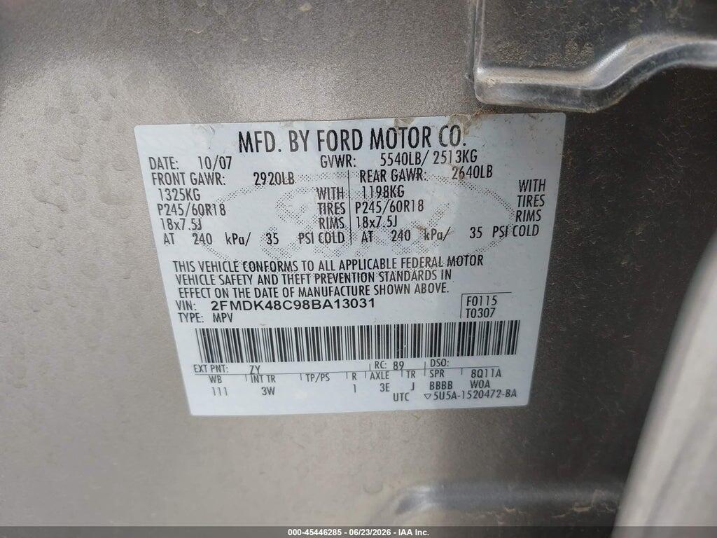 2FMDK48C98BA13031 2008 FORD EDGE photo no. 9