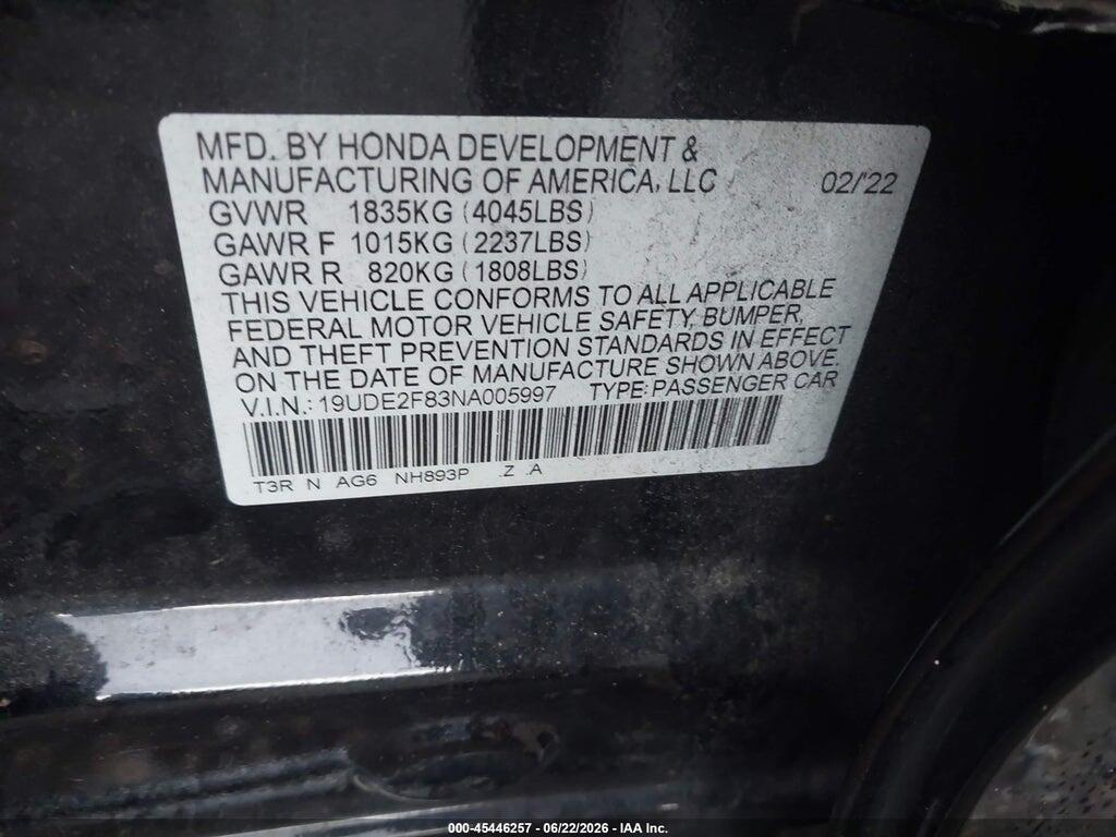 19UDE2F83NA005997 2022 ACURA ILX photo no. 9