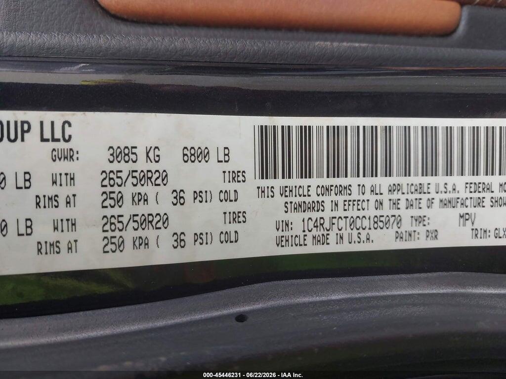 1C4RJFCT0CC185070 2012 JEEP GRAND CHEROKEE photo no. 9