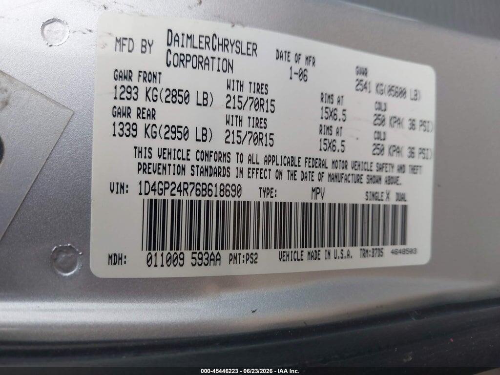 1D4GP24R76B618690 2006 DODGE GRAND CARAVAN photo no. 9