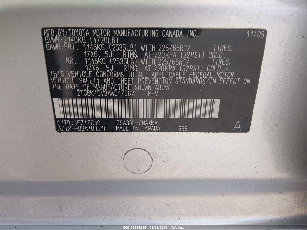 2T3BK4DV8AW017562 2010 TOYOTA RAV4 photo no. 9