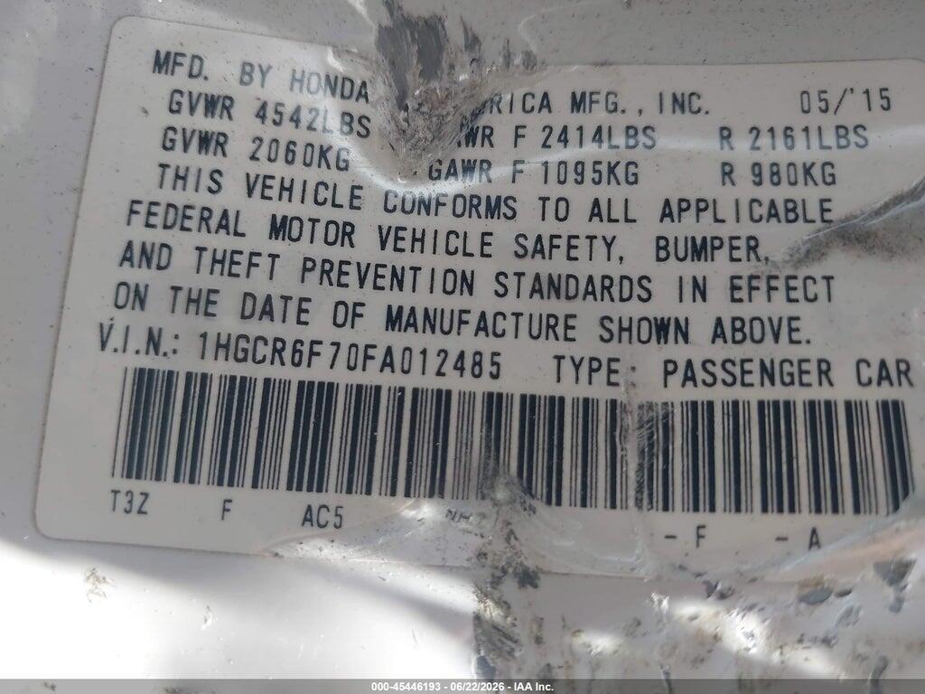 1HGCR6F70FA012485 2015 HONDA ACCORD HYBRID photo no. 9