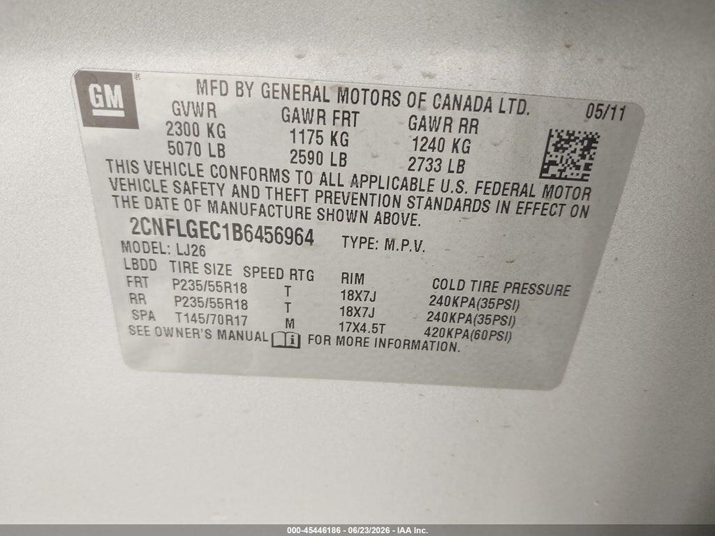 2CNFLGEC1B6456964 2011 CHEVROLET EQUINOX photo no. 9