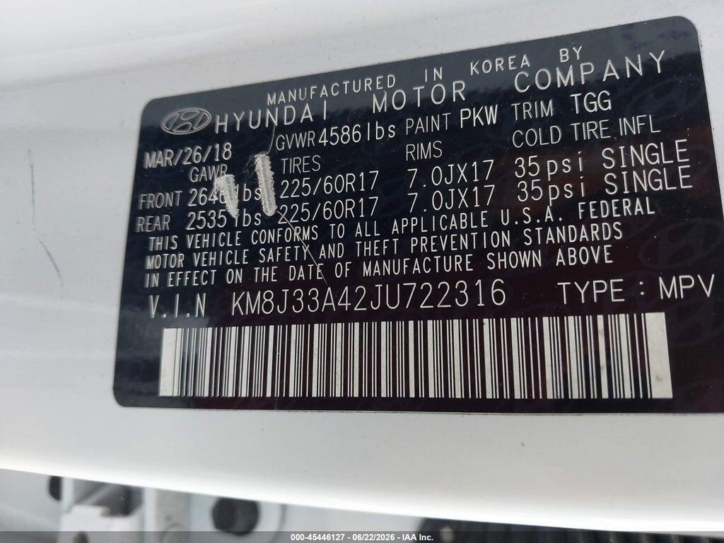 KM8J33A42JU722316 2018 HYUNDAI TUCSON photo no. 9