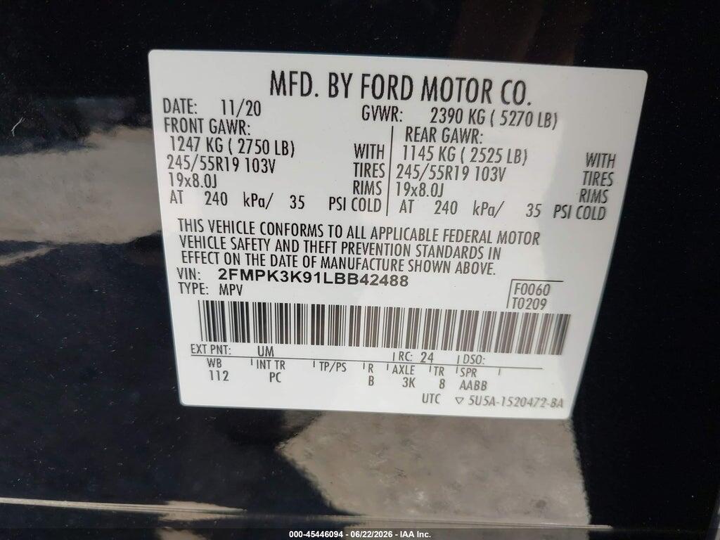 2FMPK3K91LBB42488 2020 FORD EDGE photo no. 9