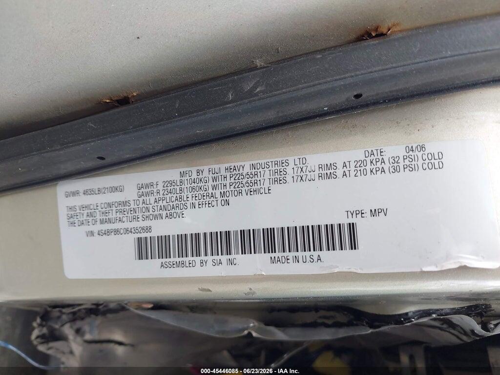 4S4BP86C064352688 2006 SUBARU OUTBACK photo no. 9