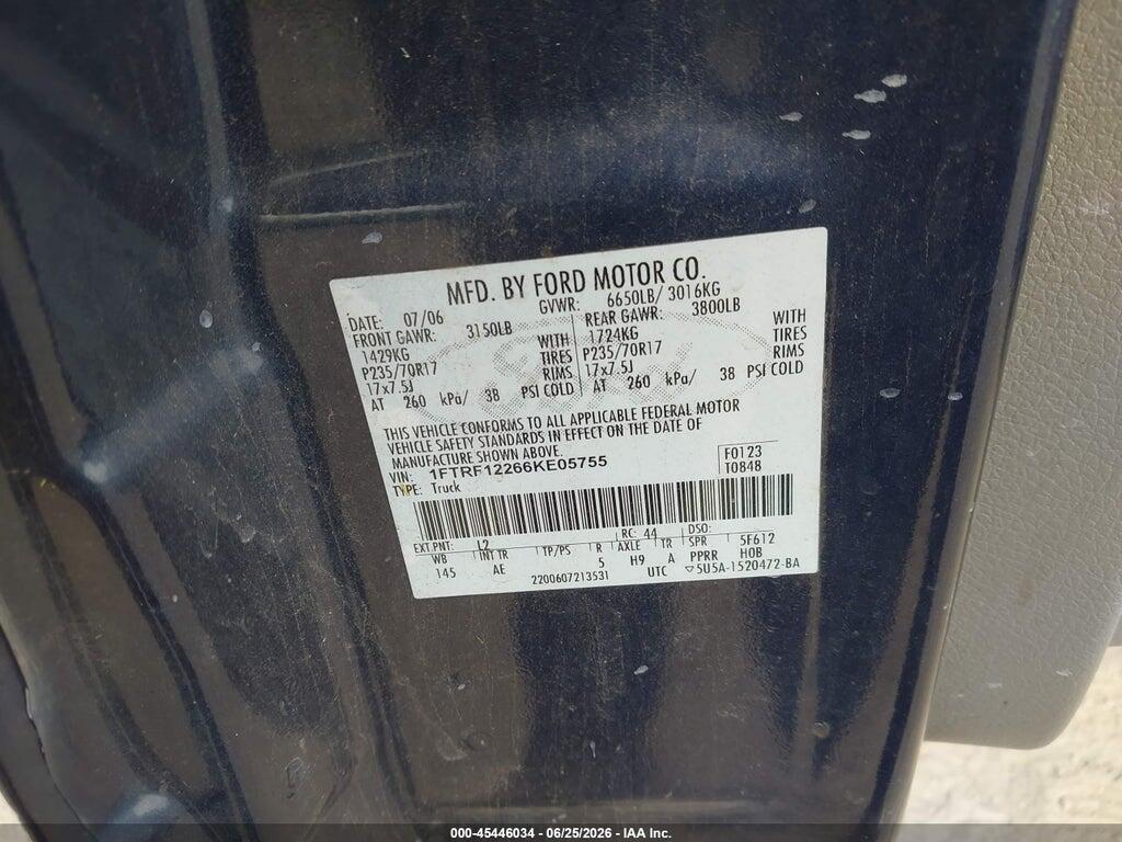 1FTRF12266KE05755 2006 FORD F-150 photo no. 9