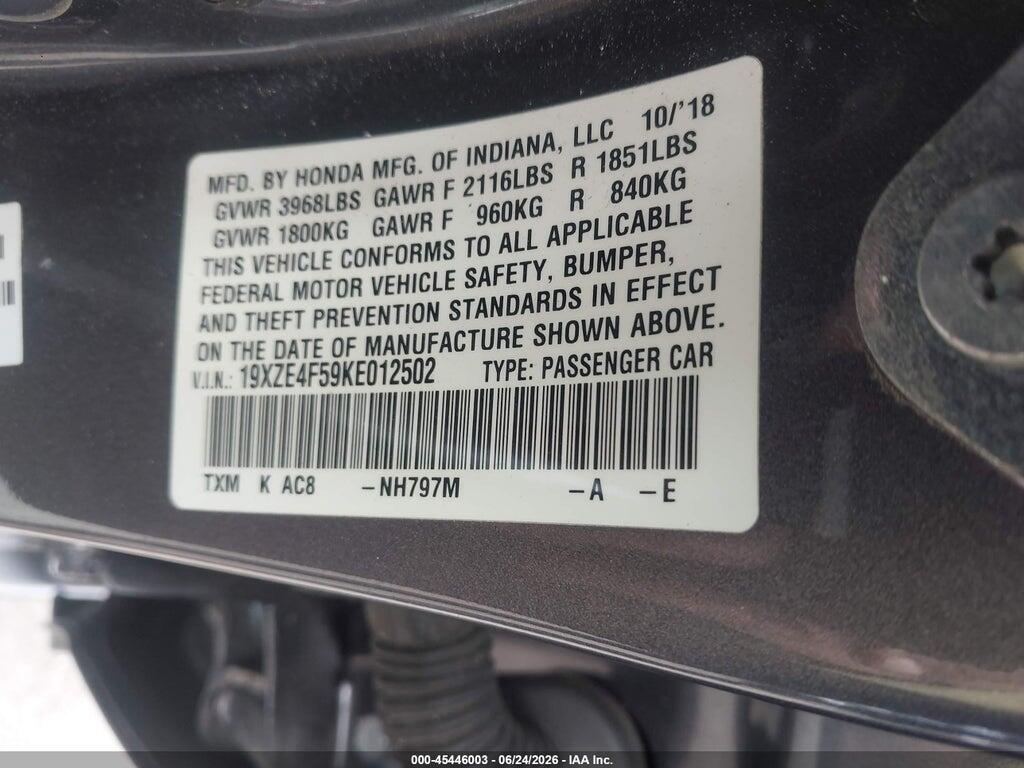 19XZE4F59KE012502 2019 HONDA INSIGHT photo no. 9
