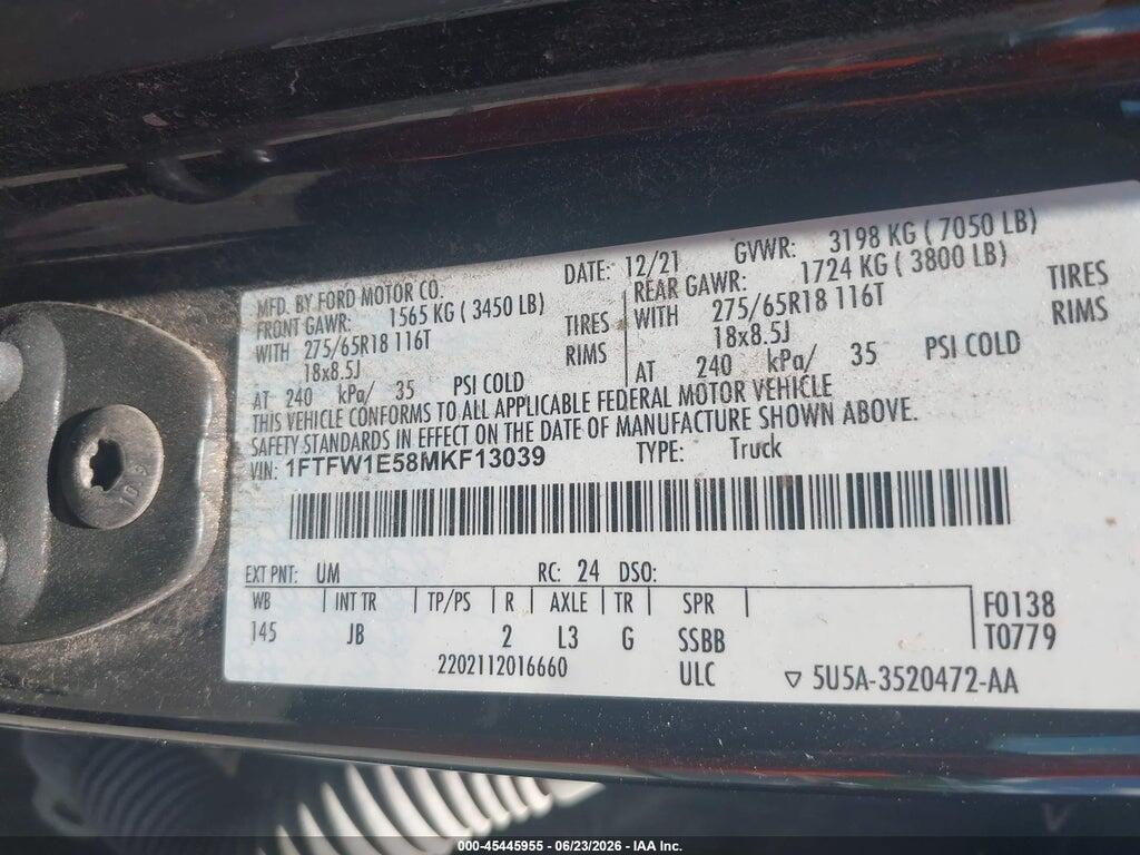 1FTFW1E58MKF13039 2021 FORD F-150 photo no. 9