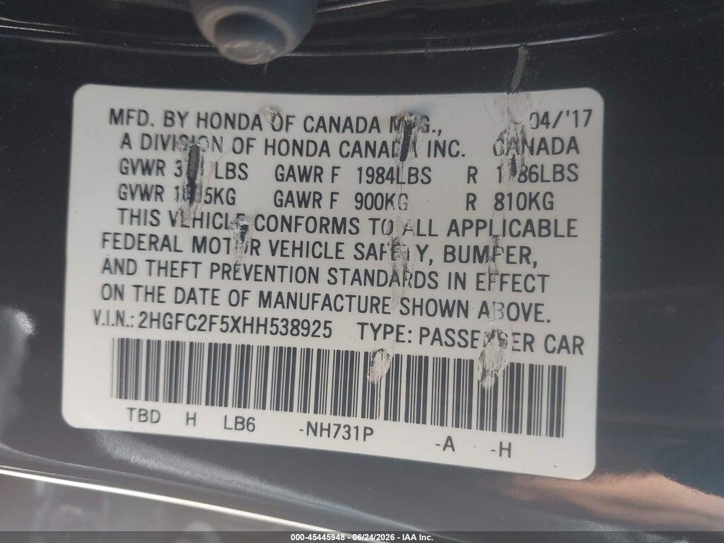 2HGFC2F5XHH538925 2017 HONDA CIVIC photo no. 9