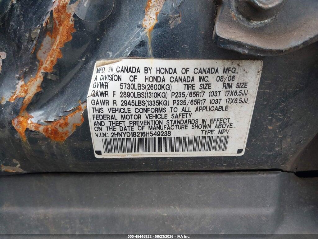 2HNYD18216H549238 2006 ACURA MDX photo no. 9