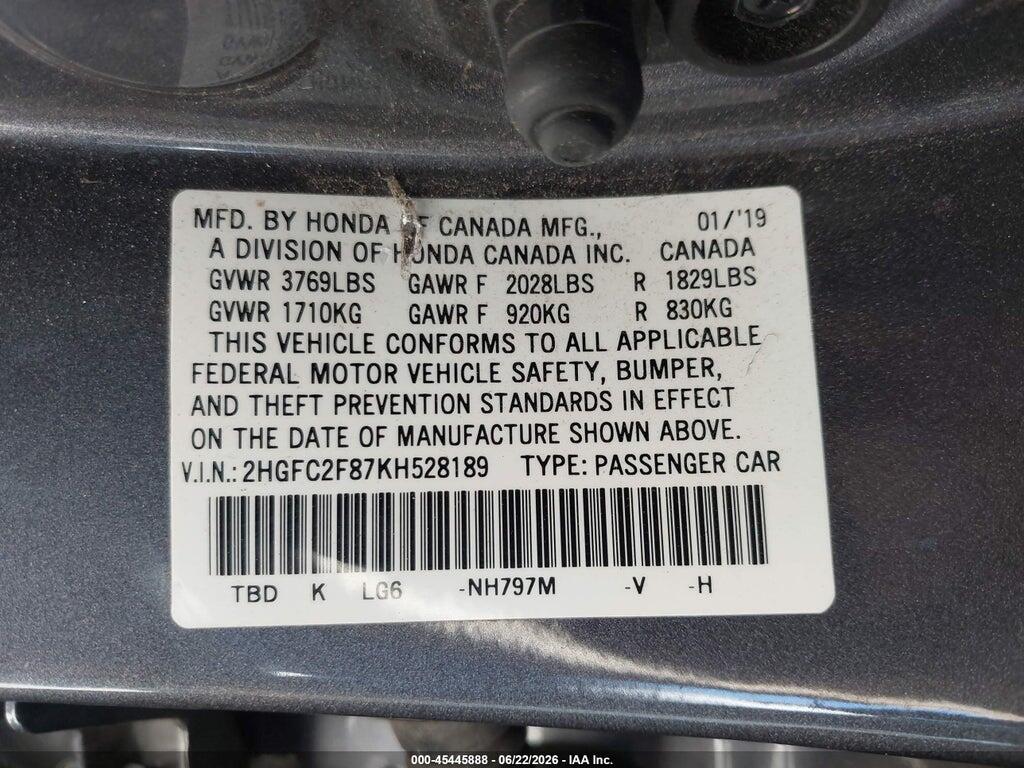 2HGFC2F87KH528189 2019 HONDA CIVIC photo no. 9