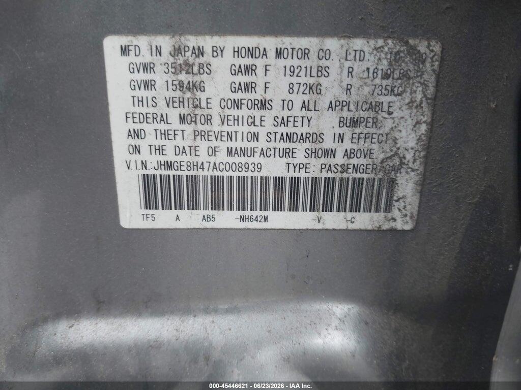 JHMGE8H47AC008939 2010 HONDA FIT photo no. 9