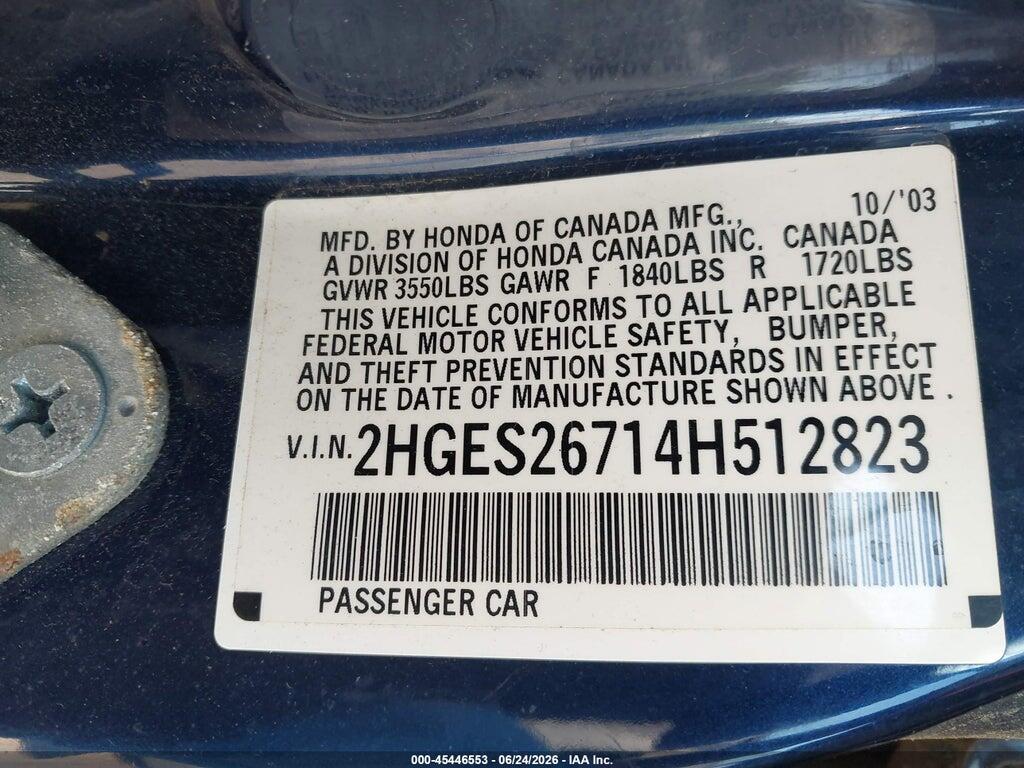 2HGES26714H512823 2004 HONDA CIVIC photo no. 9