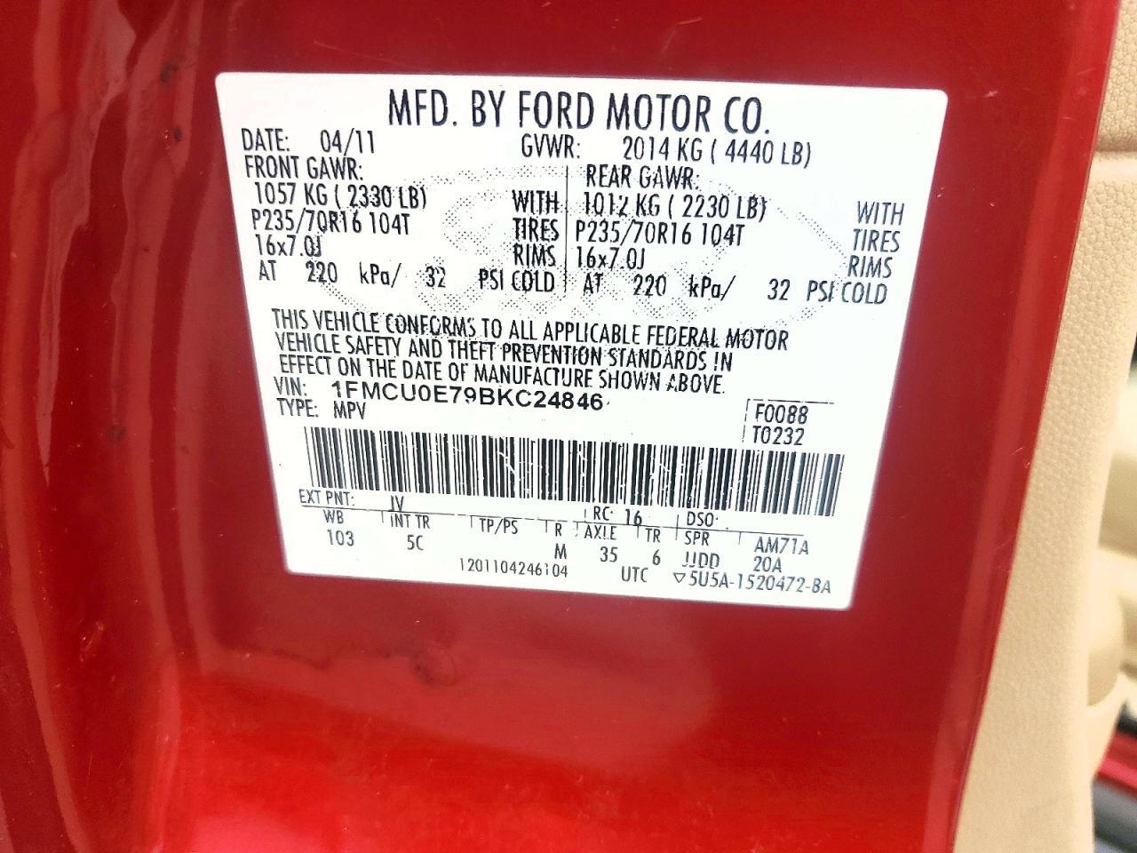 2011 FORD ESCAPE LIMITED — Фото 13 из 13